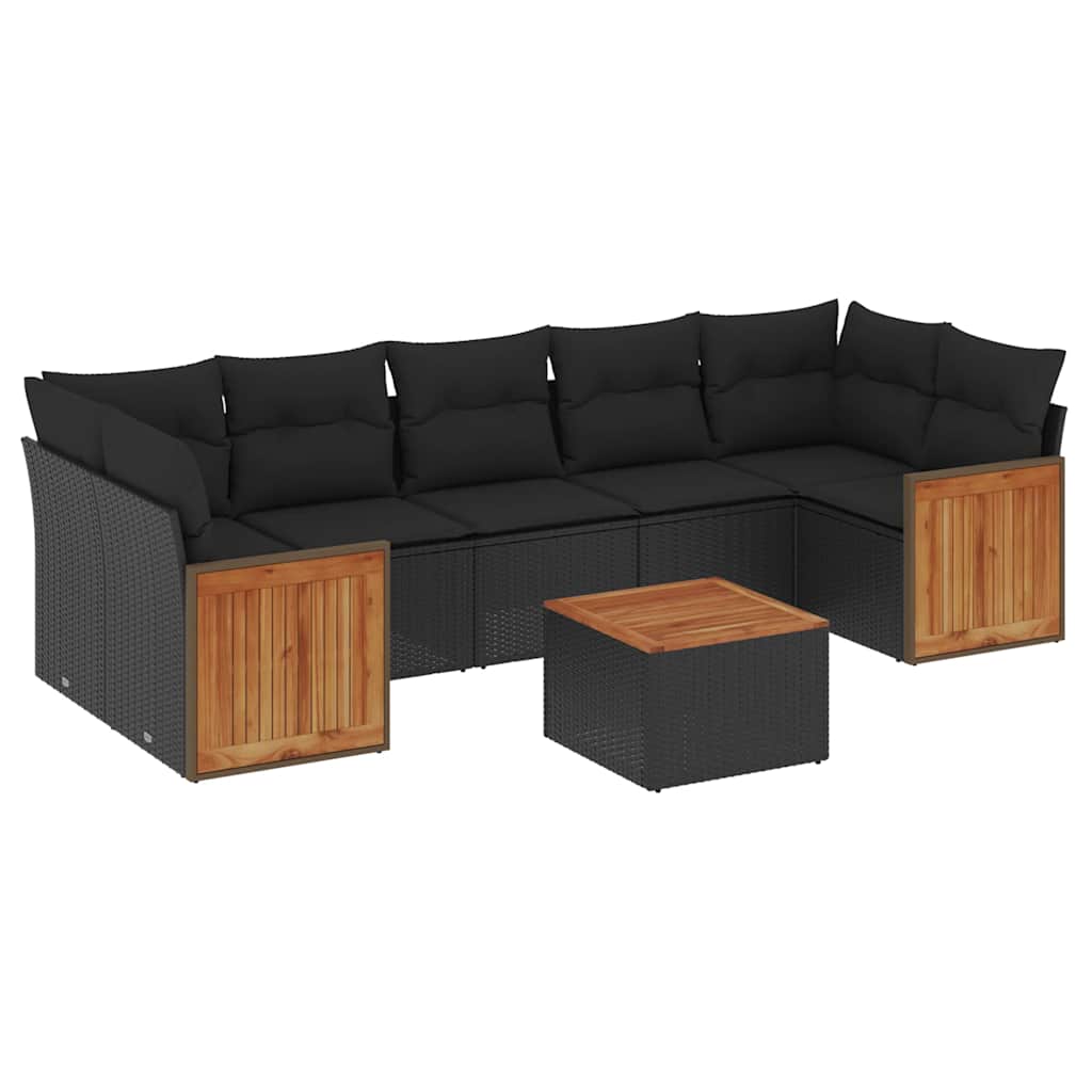 8-dijelni set vrtnih sofa od poliratana s jastucima crni