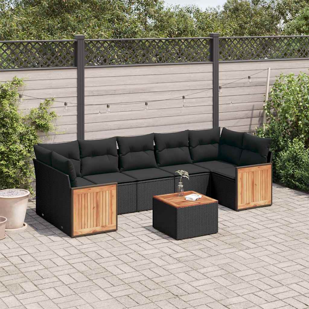 8-dijelni set vrtnih sofa od poliratana s jastucima crni