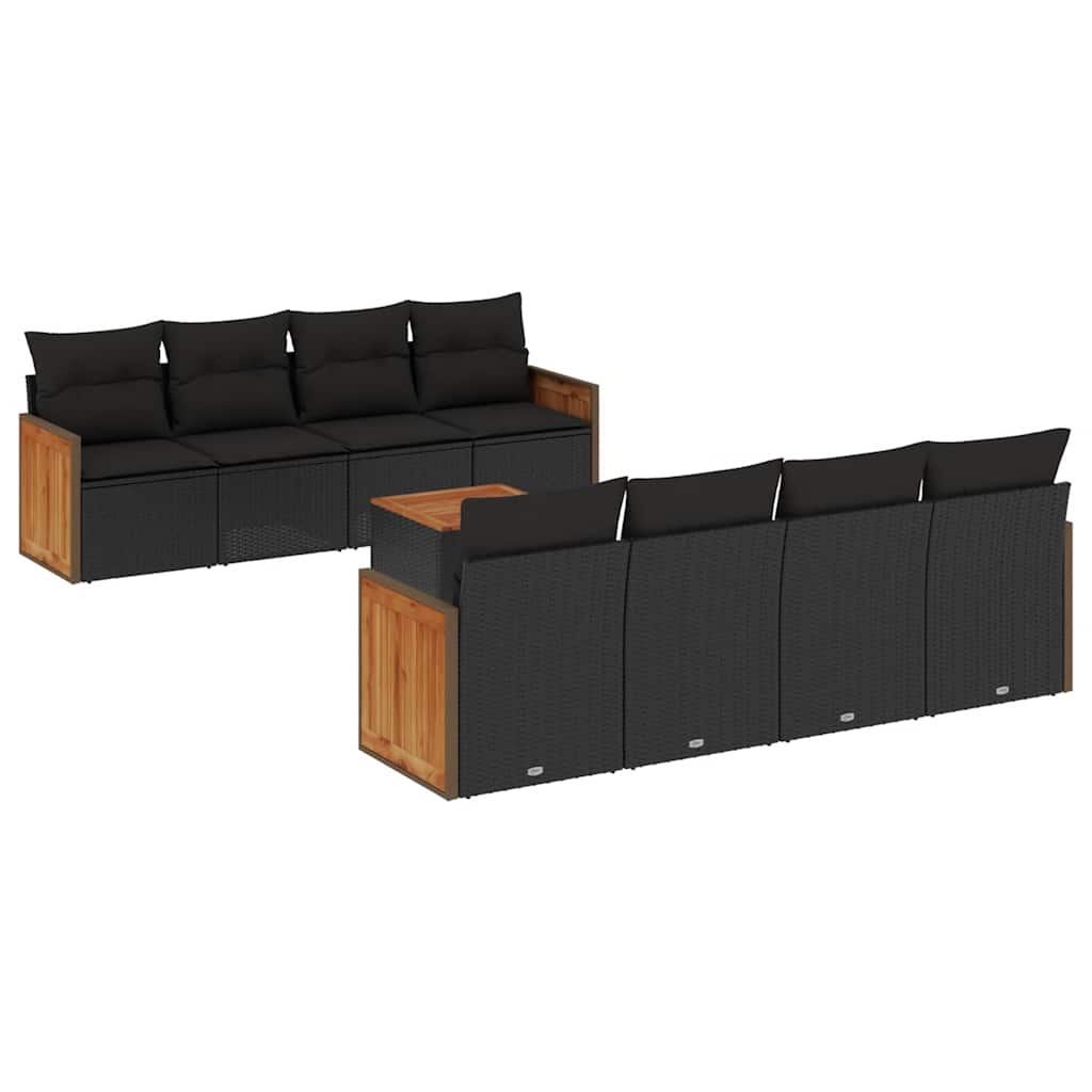 9-dijelni set vrtnih sofa s jastucima crni od poliratana