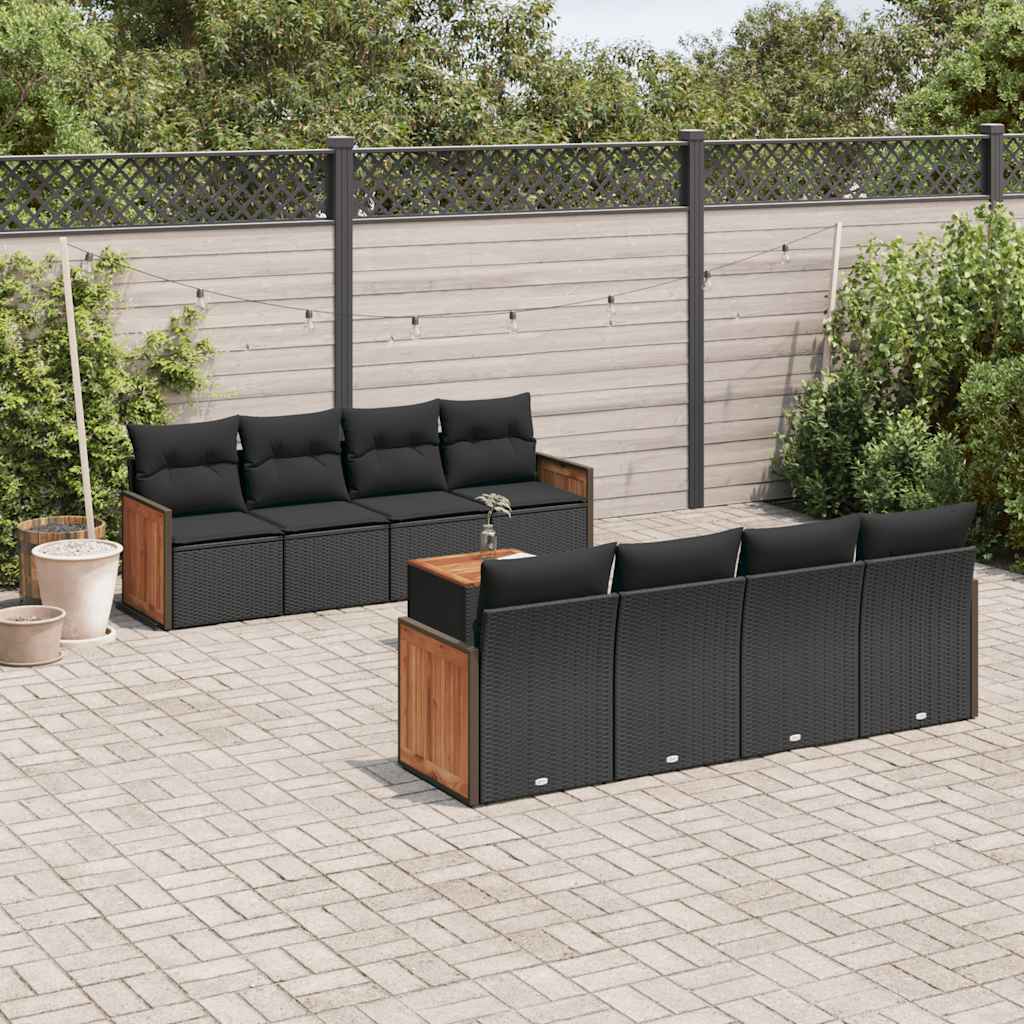 9-dijelni set vrtnih sofa s jastucima crni od poliratana