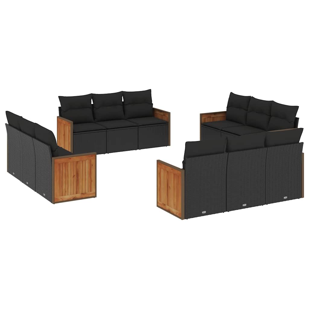 12-dijelni set vrtnih sofa od poliratana s jastucima crni