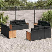 12-dijelni set vrtnih sofa od poliratana s jastucima crni
