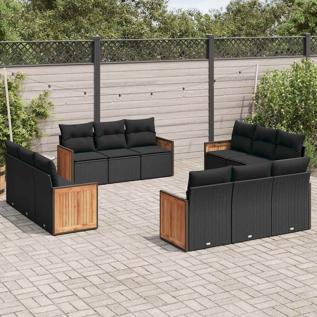 12-dijelni set vrtnih sofa od poliratana s jastucima crni