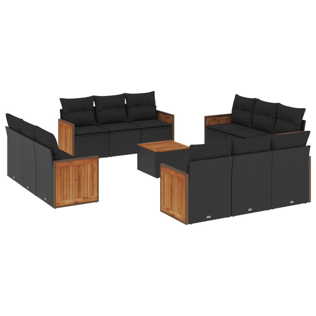 13-dijelni set vrtnih sofa s jastucima poliratan crni