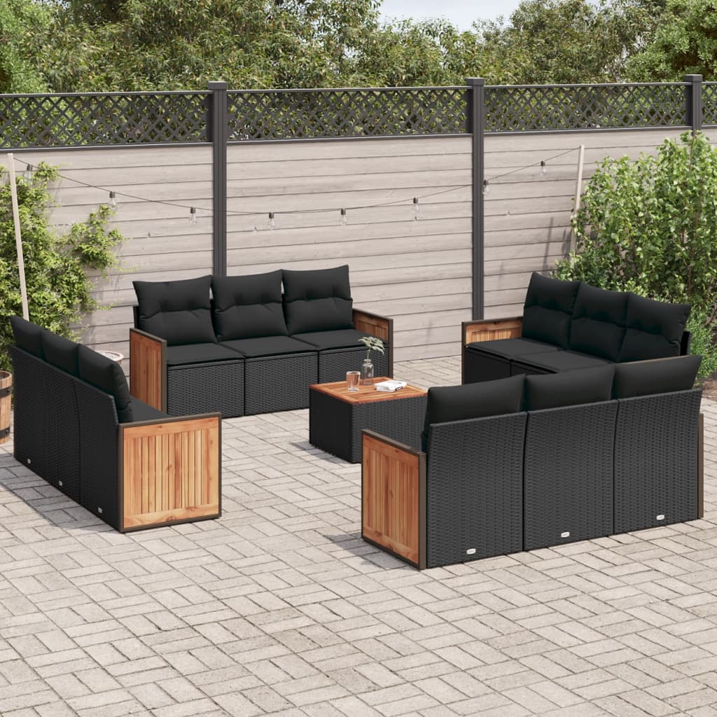 13-dijelni set vrtnih sofa s jastucima poliratan crni