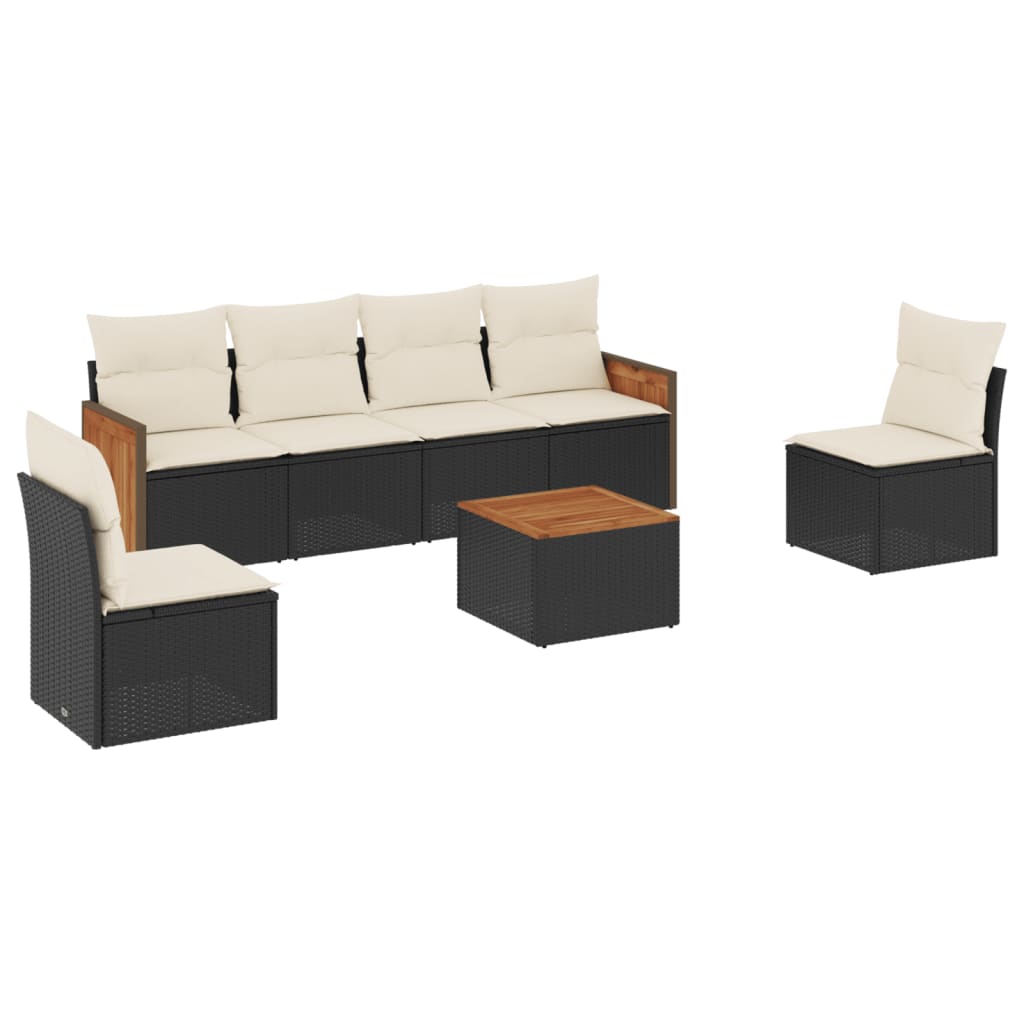 7-dijelni set vrtnih sofa od poliratana s jastucima crni