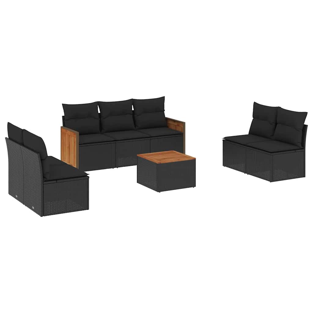 8-dijelni set vrtnih sofa od poliratana s jastucima crni