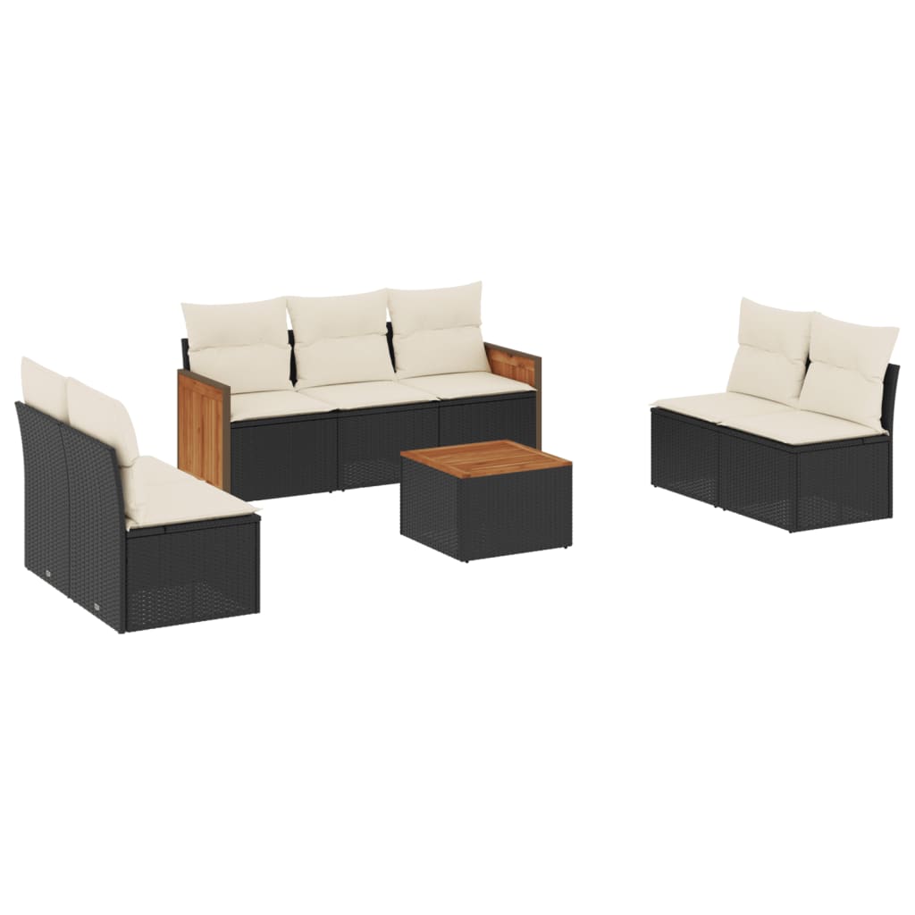 8-dijelni set vrtnih sofa od poliratana s jastucima crni