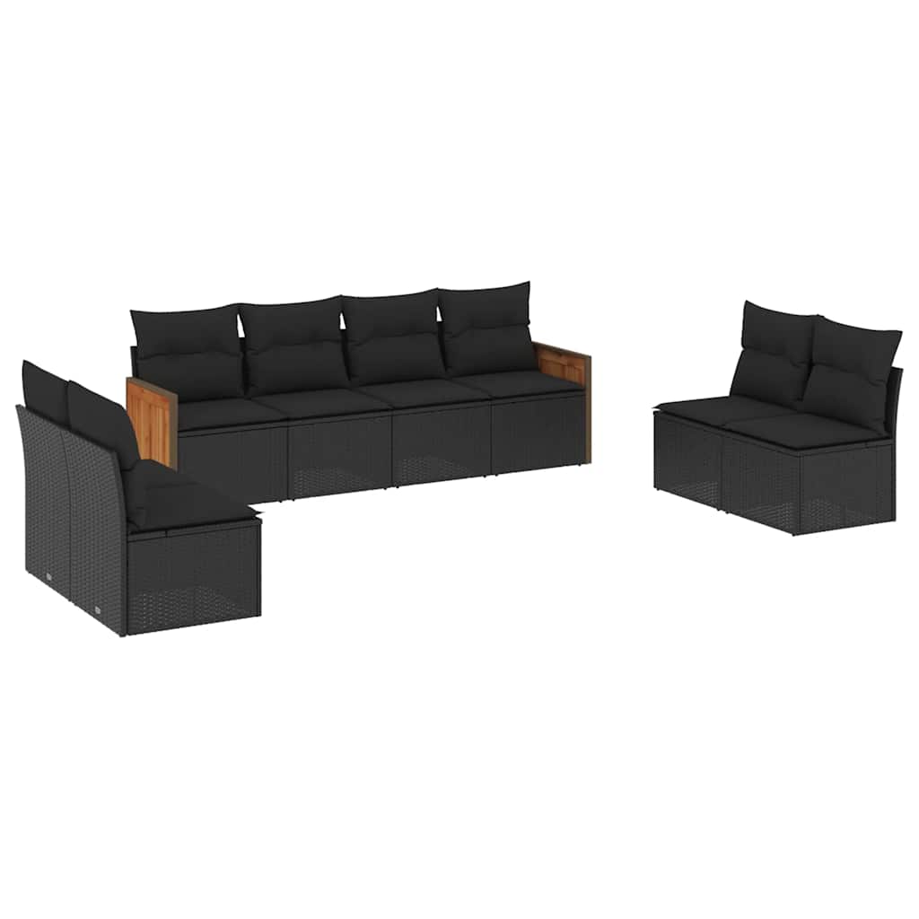 8-dijelni set vrtnih sofa od poliratana s jastucima crni