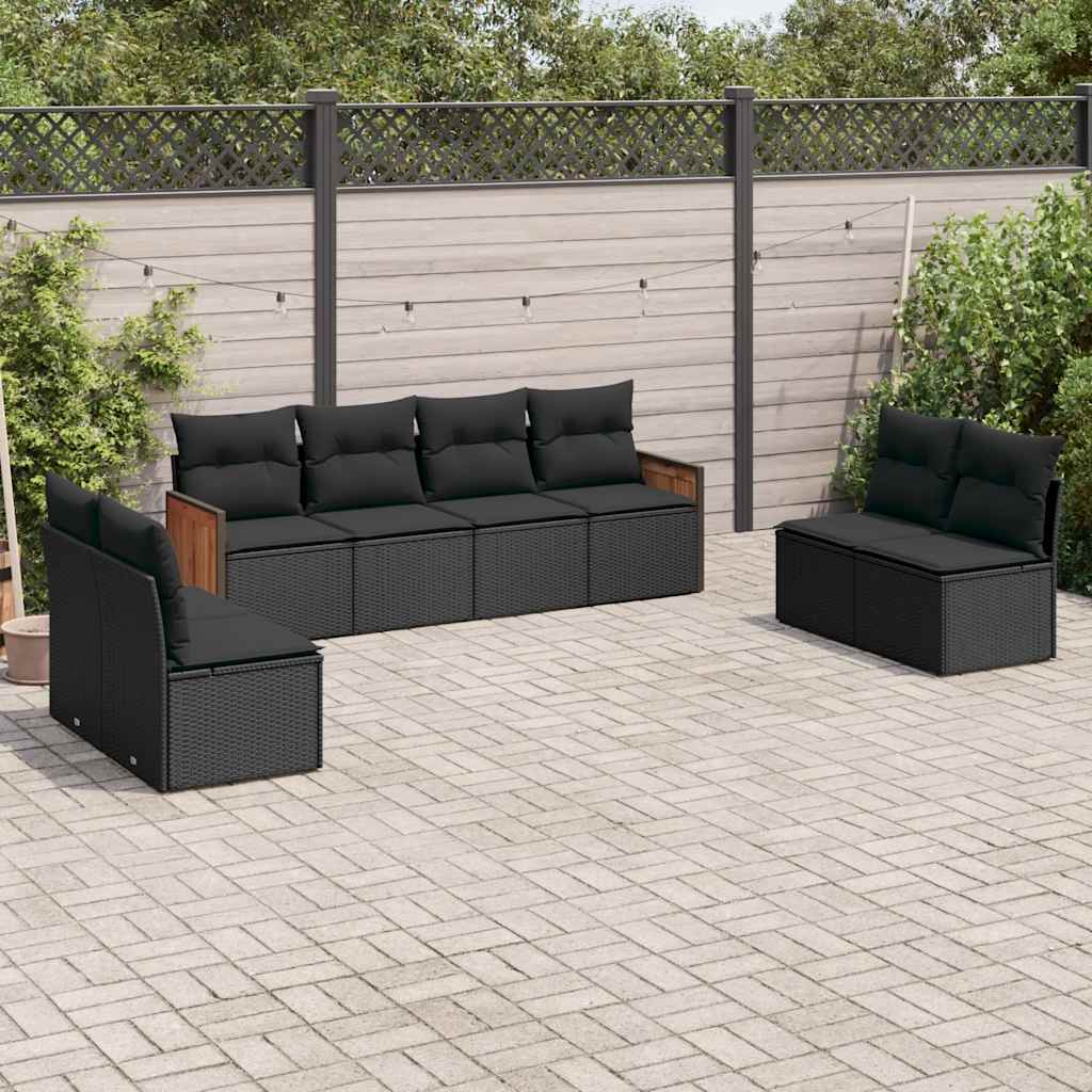8-dijelni set vrtnih sofa od poliratana s jastucima crni