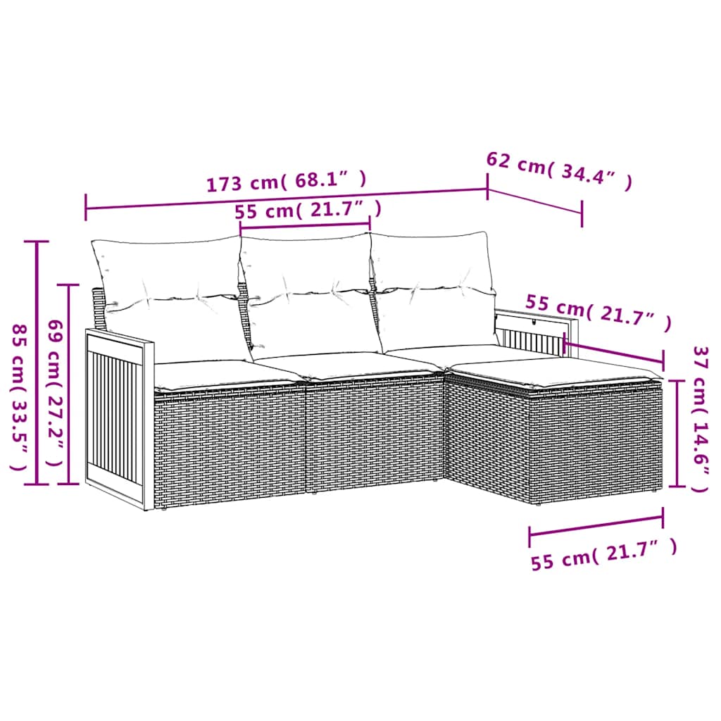 4-dijelni set vrtnih sofa od poliratana s jastucima crni