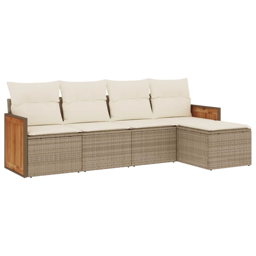 5-dijelni vrtni set sofa s jastucima bež od poliratana