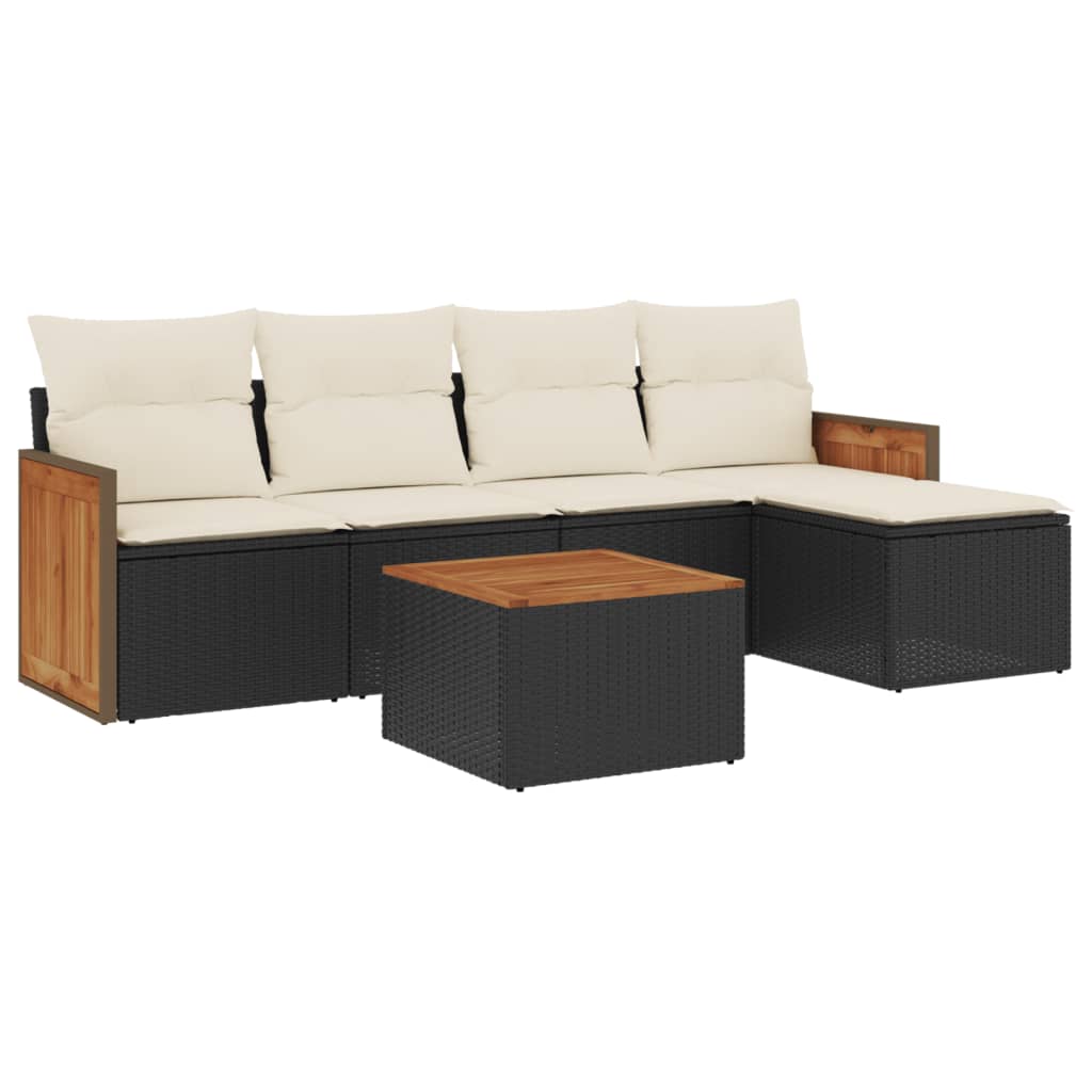 6-dijelni set vrtnih sofa s jastucima crni od poliratana Crna 59 x 62 x 69 cm