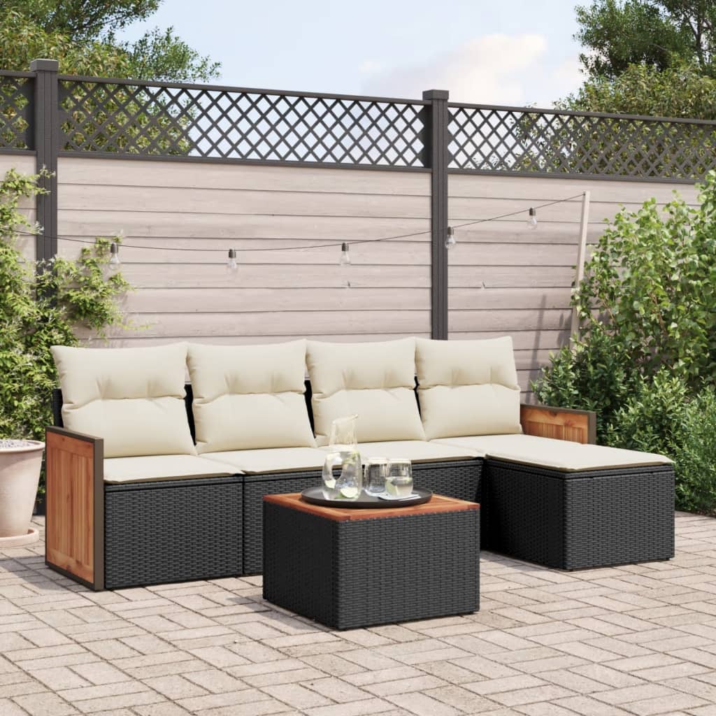 6-dijelni set vrtnih sofa s jastucima crni od poliratana Crna 59 x 62 x 69 cm