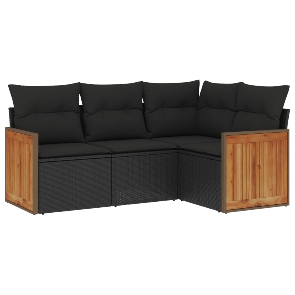 4-dijelni set vrtnih sofa od poliratana s jastucima crni