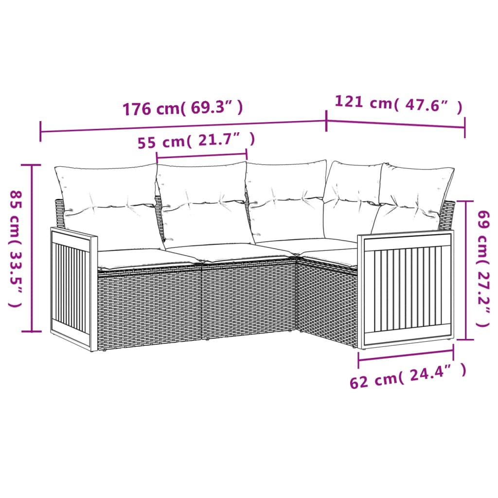 4-dijelni set vrtnih sofa s jastucima bež od poliratana