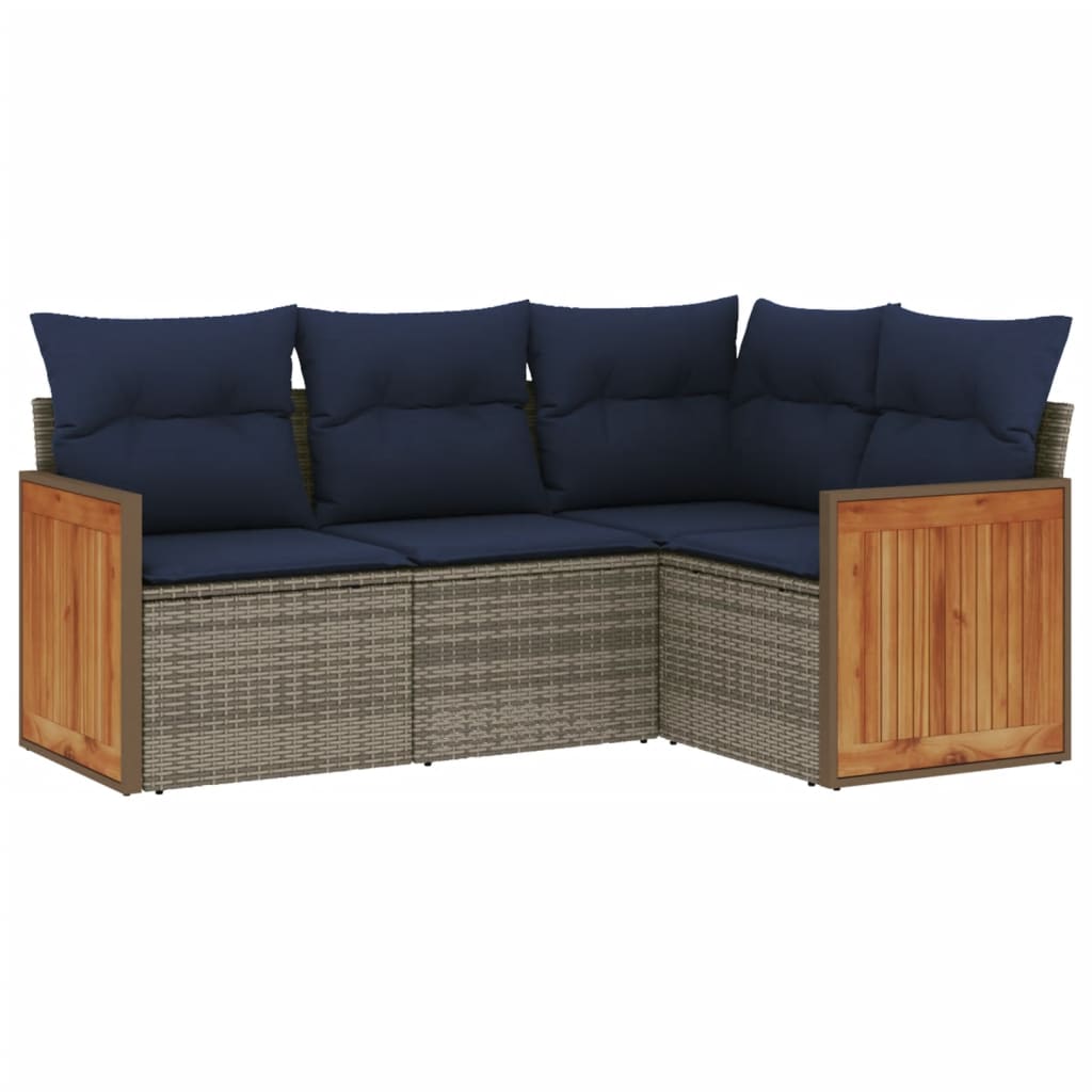 Vrtni set od 4 dijela s jastucima, sivi poliratan