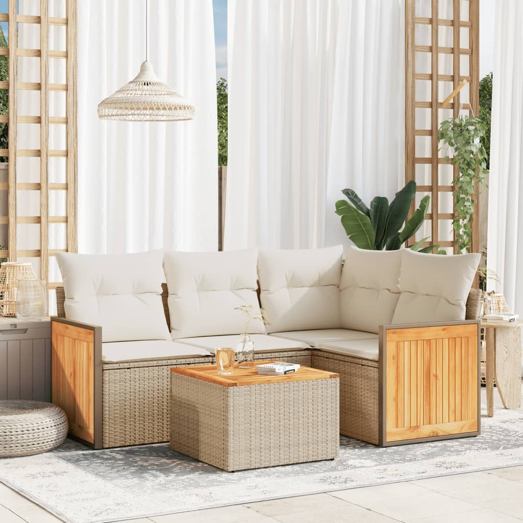 5-dijelni vrtni set sofa s jastucima bež od poliratana