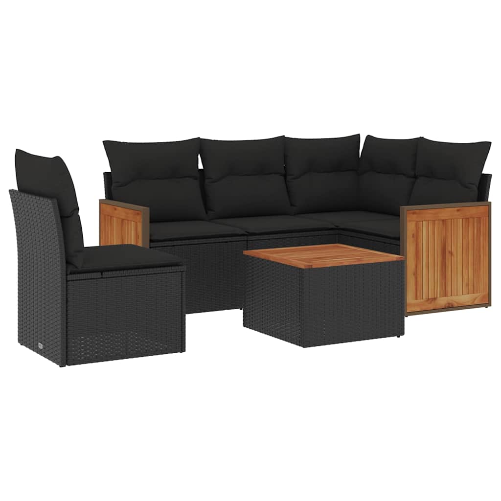 6-dijelni set vrtnih sofa s jastucima crni od poliratana