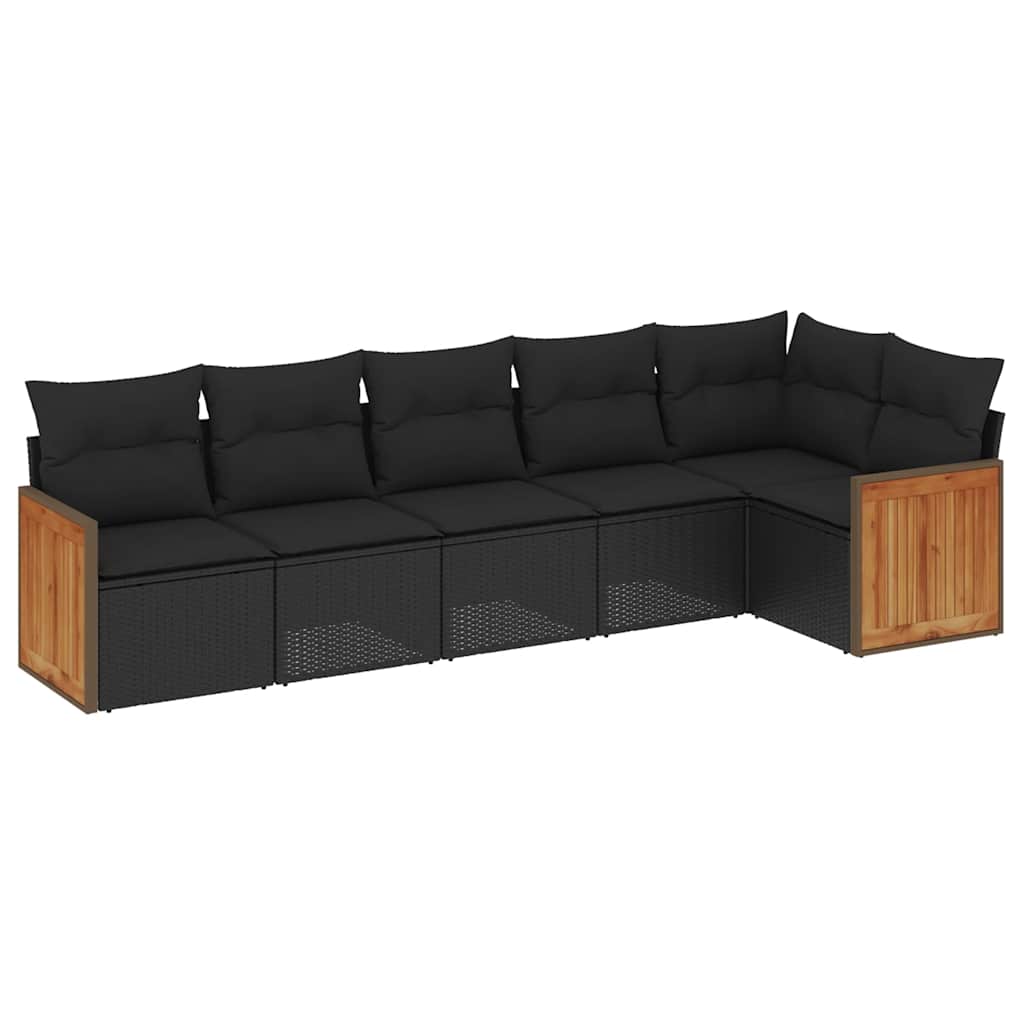 6-dijelni set vrtnih sofa s jastucima crni od poliratana Crna 62 x 62 x 69 cm