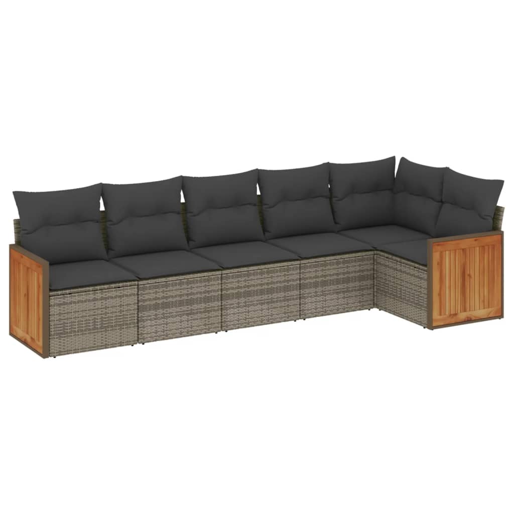 6-dijelni set vrtnih sofa od poliratana s jastucima sivi