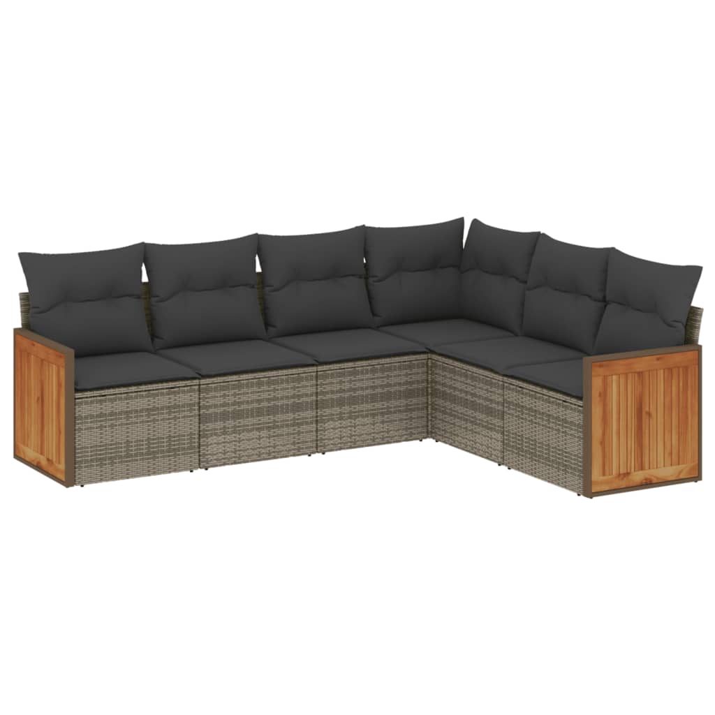 6-dijelni set vrtnih sofa od poliratana s jastucima sivi