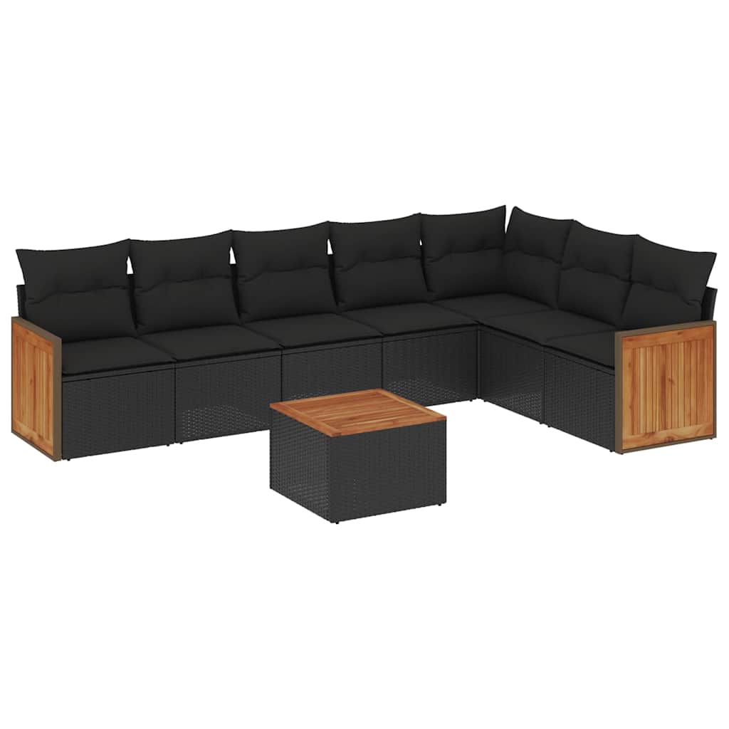 8-dijelni set vrtnih sofa od poliratana s jastucima crni