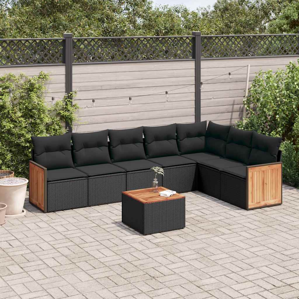 8-dijelni set vrtnih sofa od poliratana s jastucima crni