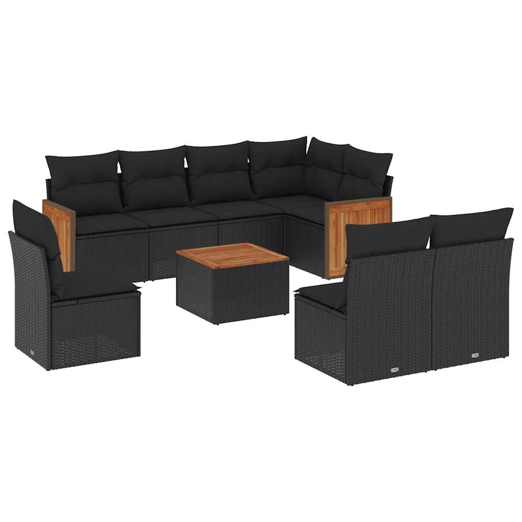 9-dijelni set vrtnih sofa s jastucima crni od poliratana