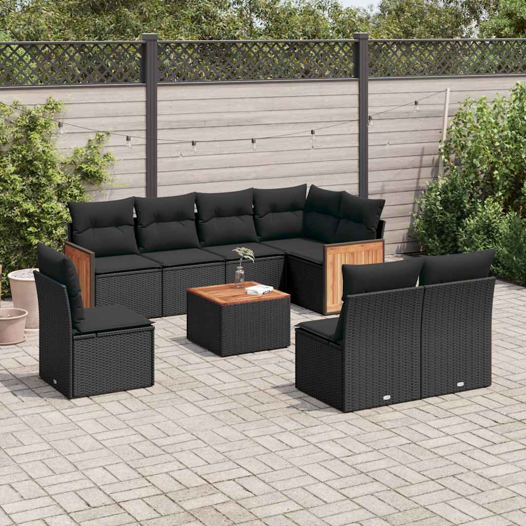 9-dijelni set vrtnih sofa s jastucima crni od poliratana