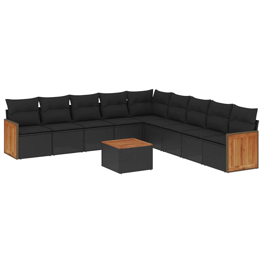 10-dijelni set vrtnih sofa s jastucima crni od poliratana