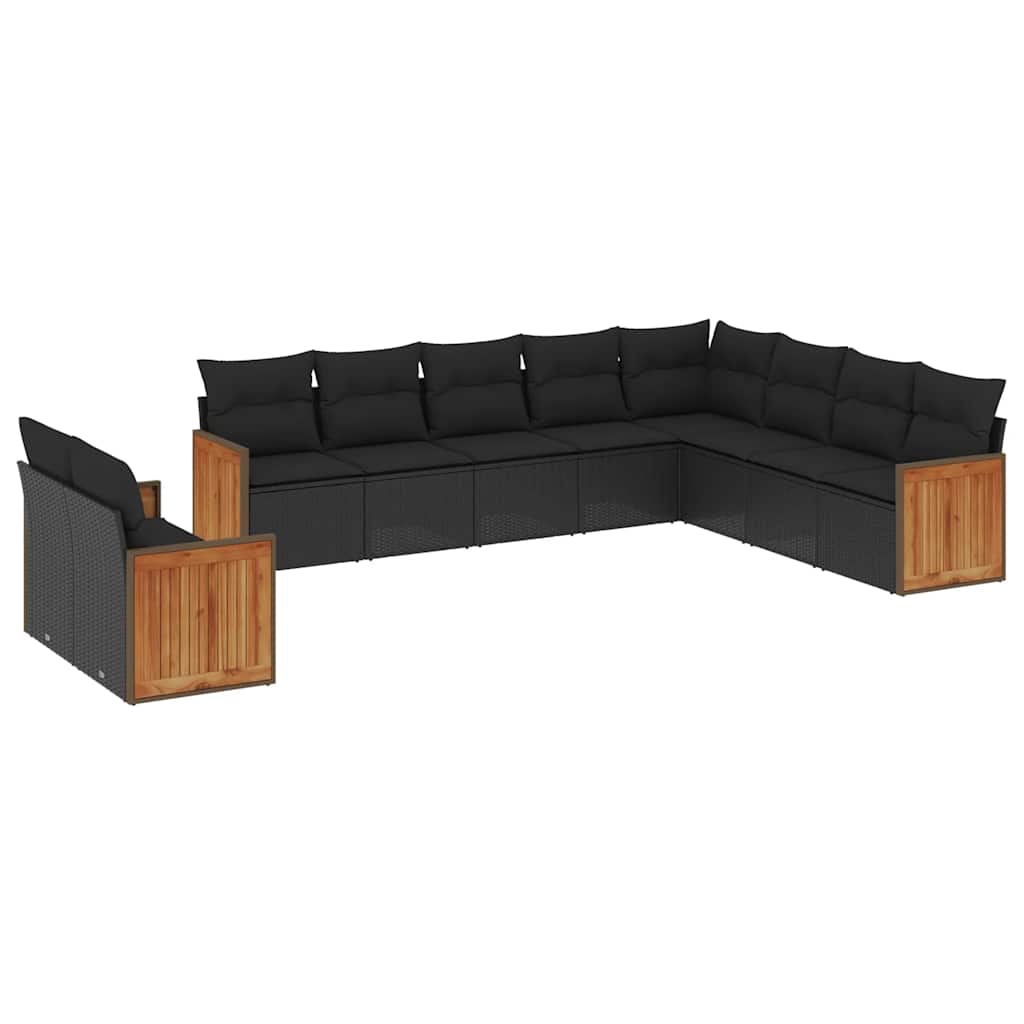 10-dijelni set vrtnih sofa s jastucima crni od poliratana