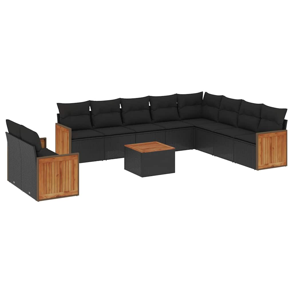 11-dijelni set vrtnih sofa od poliratana s jastucima crni