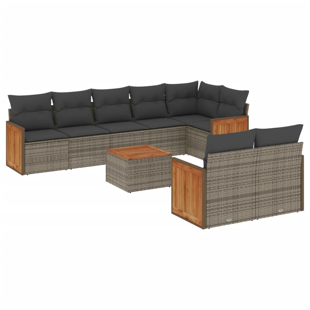 9-dijelni set vrtnih sofa od poliratana s jastucima sivi