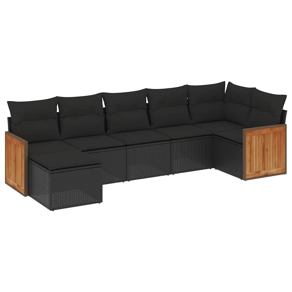 7-dijelni set vrtnih sofa od poliratana s jastucima crni
