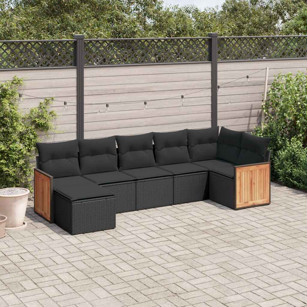 7-dijelni set vrtnih sofa od poliratana s jastucima crni