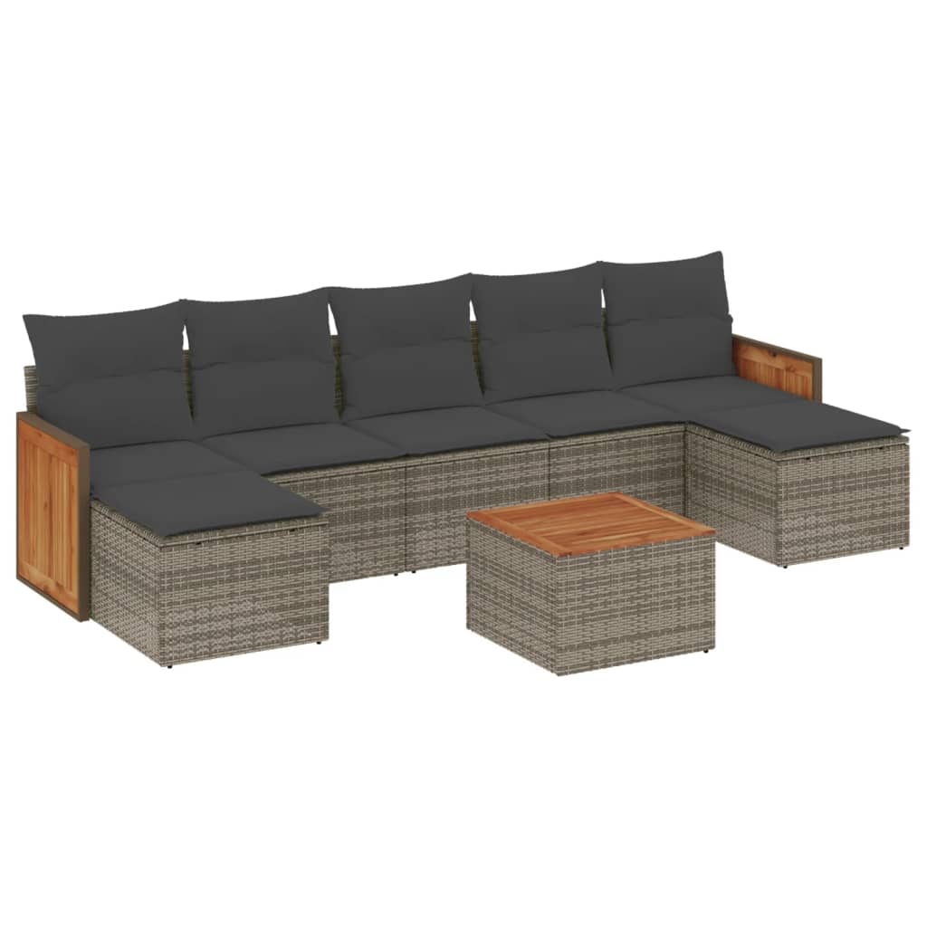 8-dijelni set vrtnih sofa od poliratana s jastucima sivi