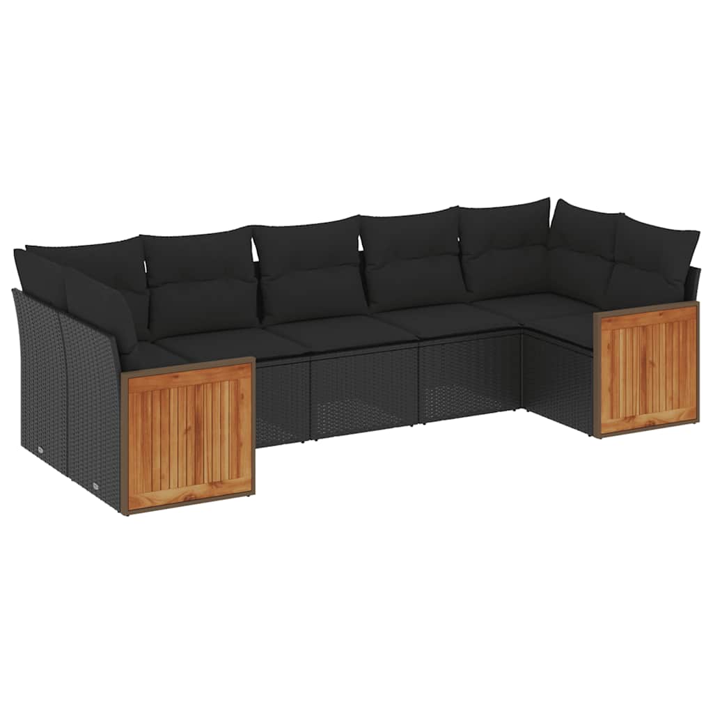 7-dijelni set vrtnih sofa od poliratana s jastucima crni