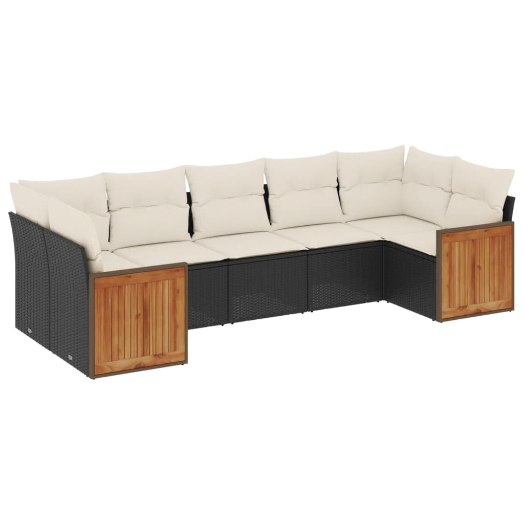 7-dijelni set vrtnih sofa od poliratana s jastucima crni