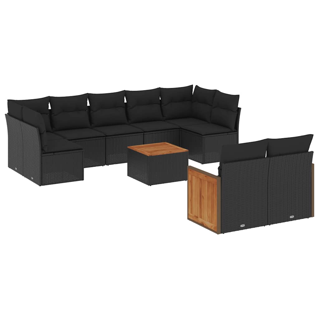 10-dijelni set vrtnih sofa s jastucima crni od poliratana