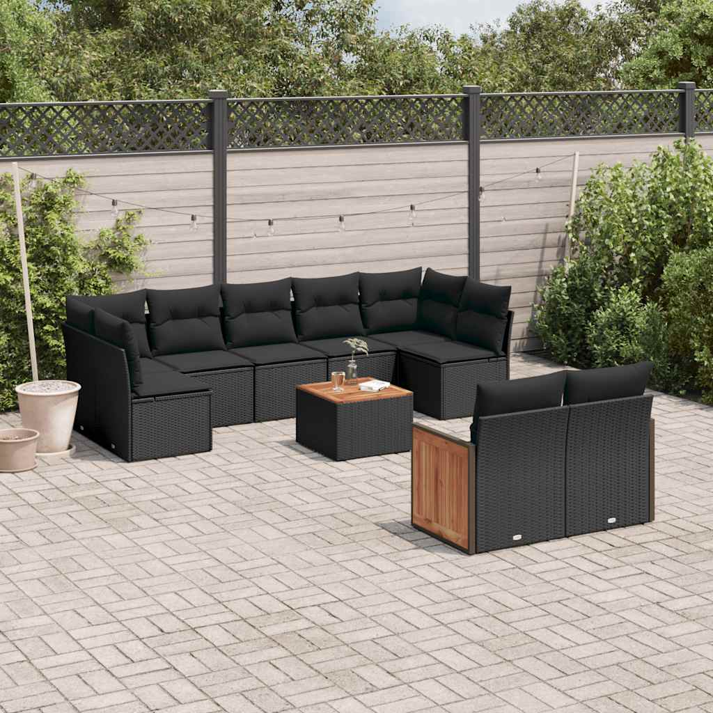10-dijelni set vrtnih sofa s jastucima crni od poliratana