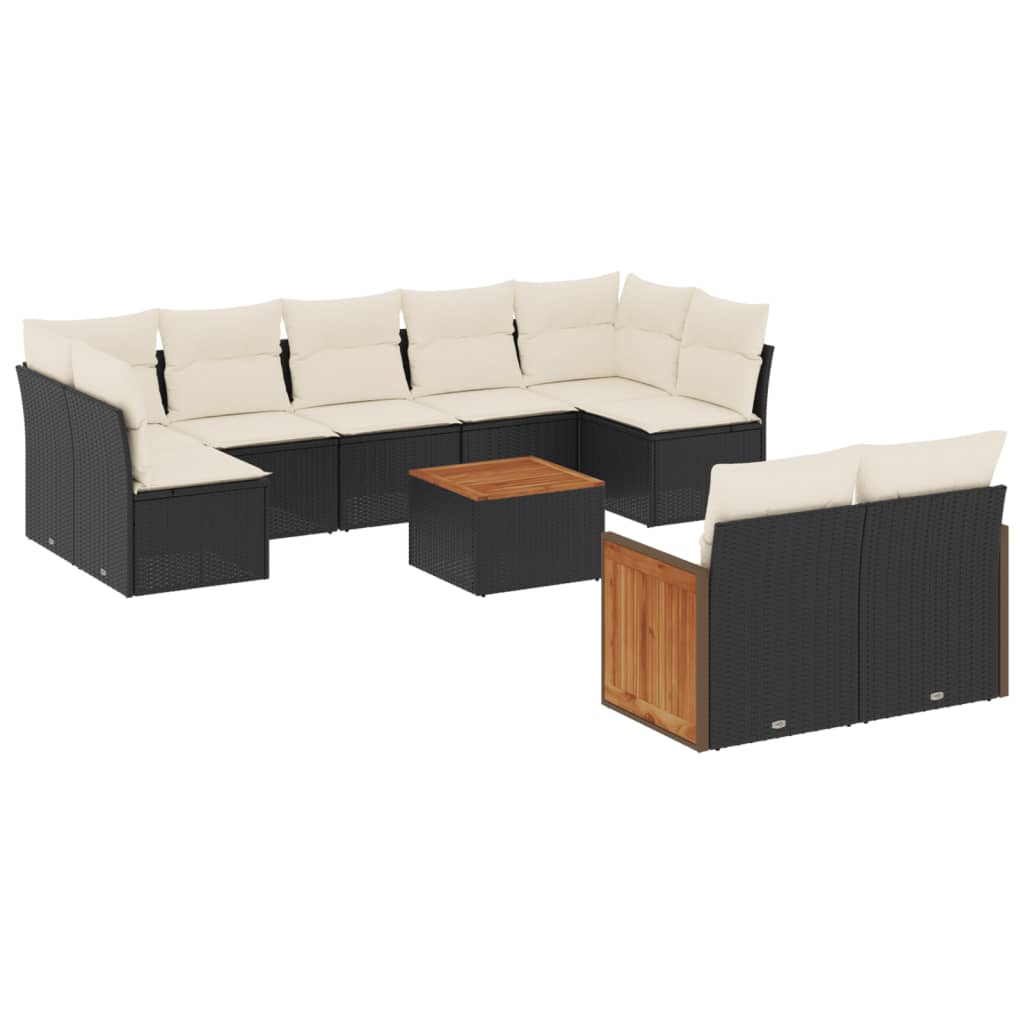 10-dijelni set vrtnih sofa s jastucima crni od poliratana