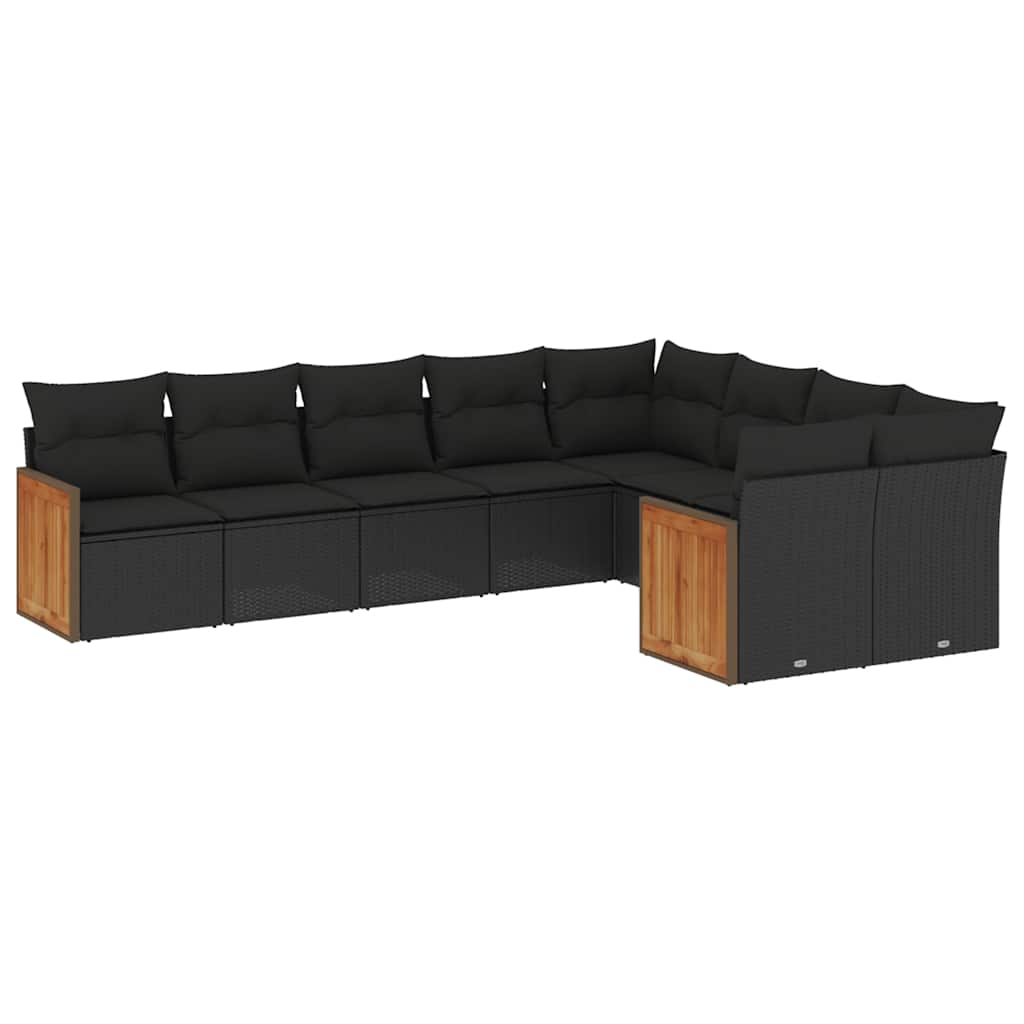 9-dijelni set vrtnih sofa s jastucima crni od poliratana