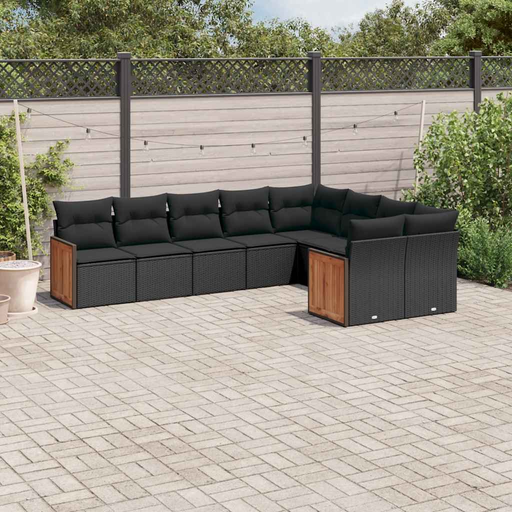 9-dijelni set vrtnih sofa s jastucima crni od poliratana