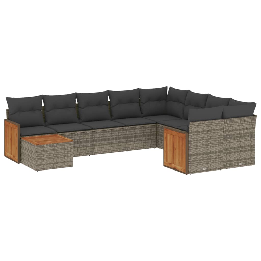 10-dijelni set vrtnih sofa od poliratana s jastucima sivi