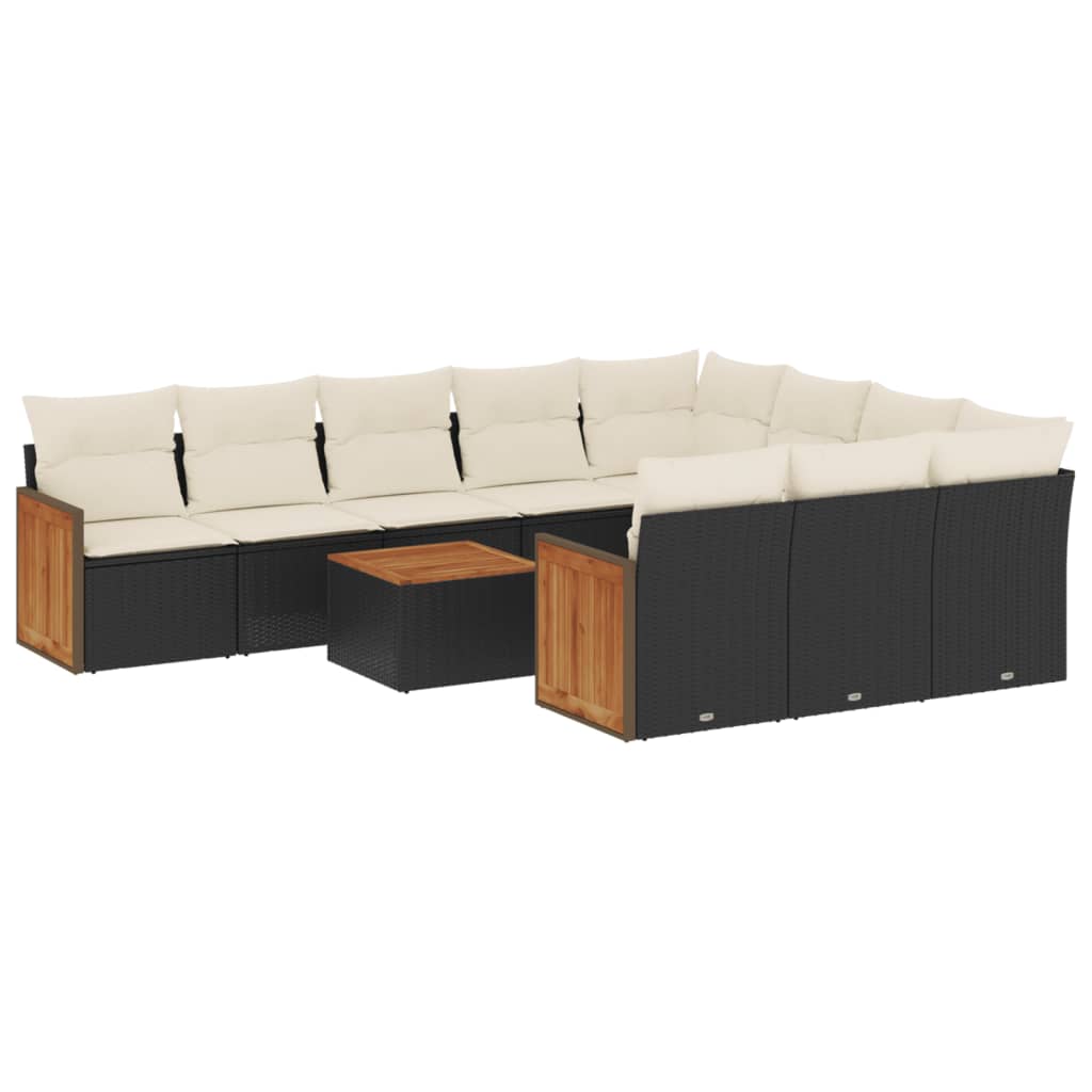 11-dijelni set vrtnih sofa od poliratana s jastucima crni