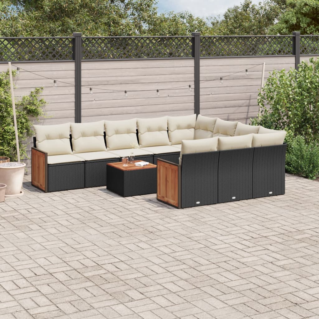 11-dijelni set vrtnih sofa od poliratana s jastucima crni