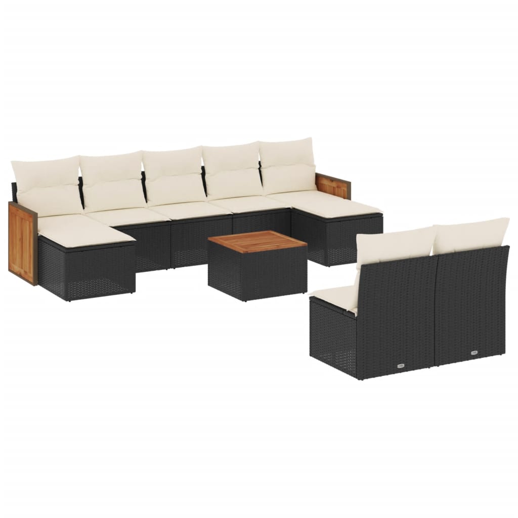 10-dijelni set vrtnih sofa s jastucima crni od poliratana