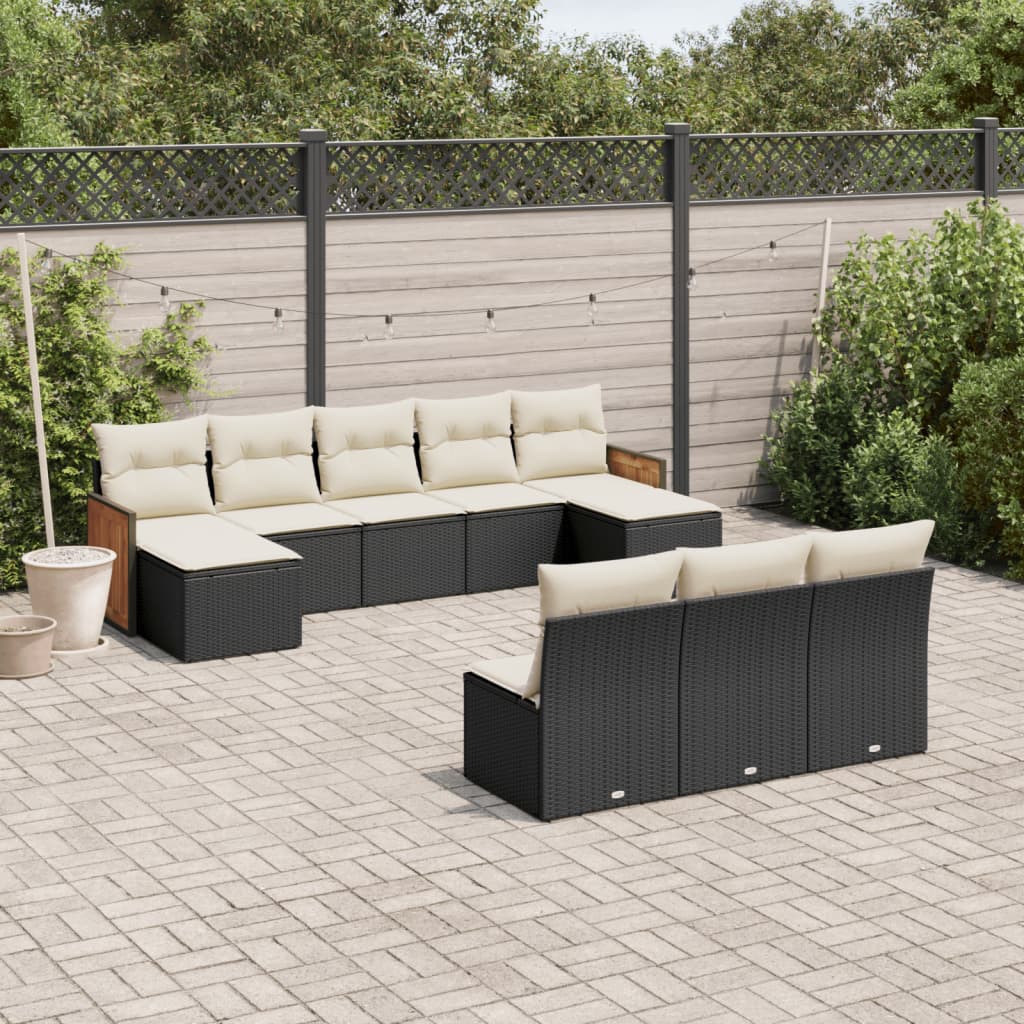 10-dijelni set vrtnih sofa s jastucima crni od poliratana