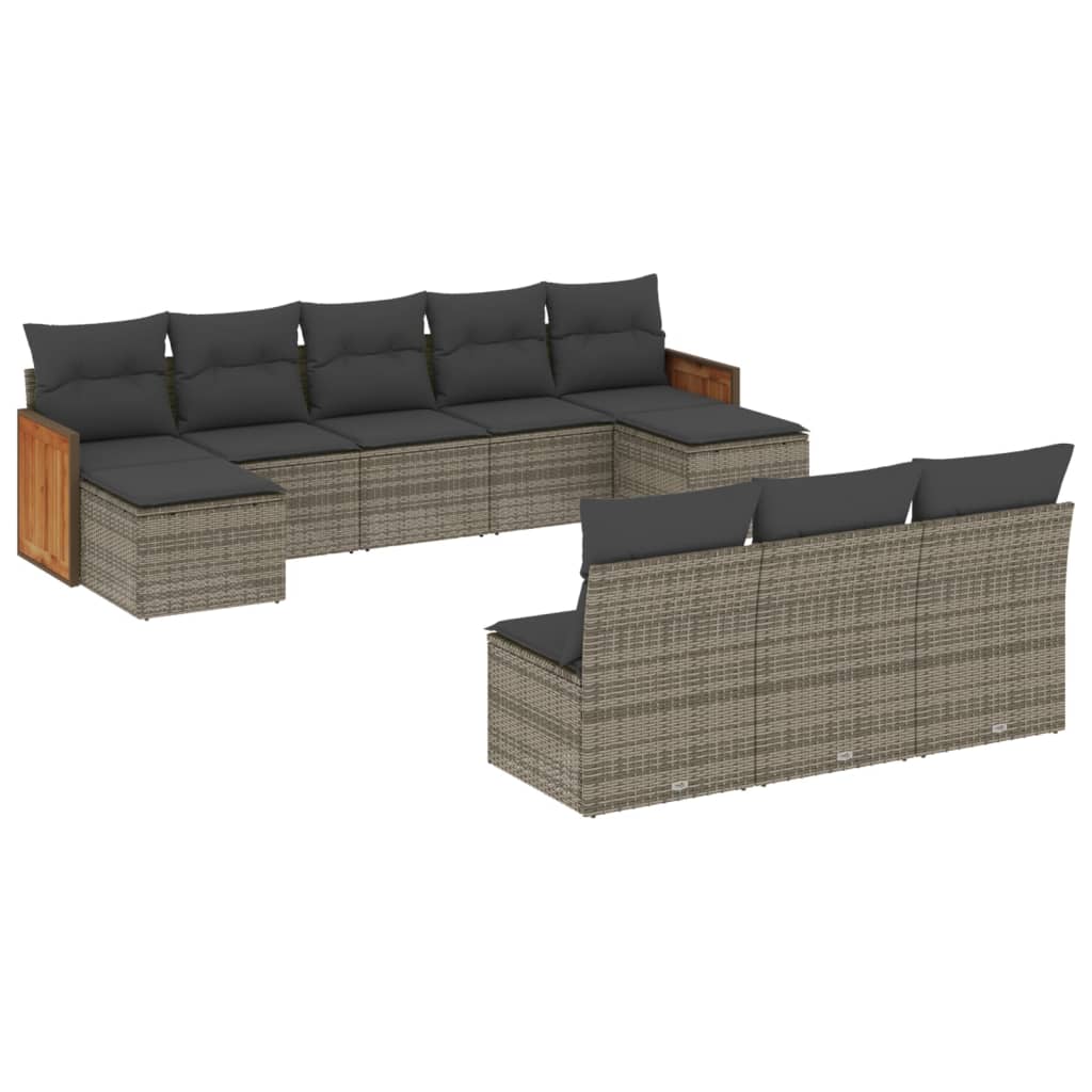 10-dijelni set vrtnih sofa od poliratana s jastucima sivi